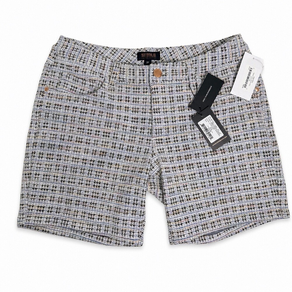 ST33LE Men’s Cloud Navy Mini Check Stretch Knit Shorts Size 36
